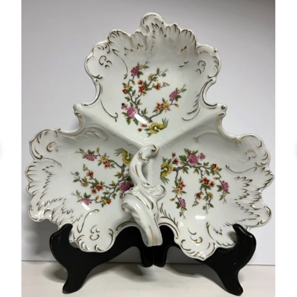 RARE FIND ~ Vintage Continental Porcelain Hand Painted Candy Nut Dish